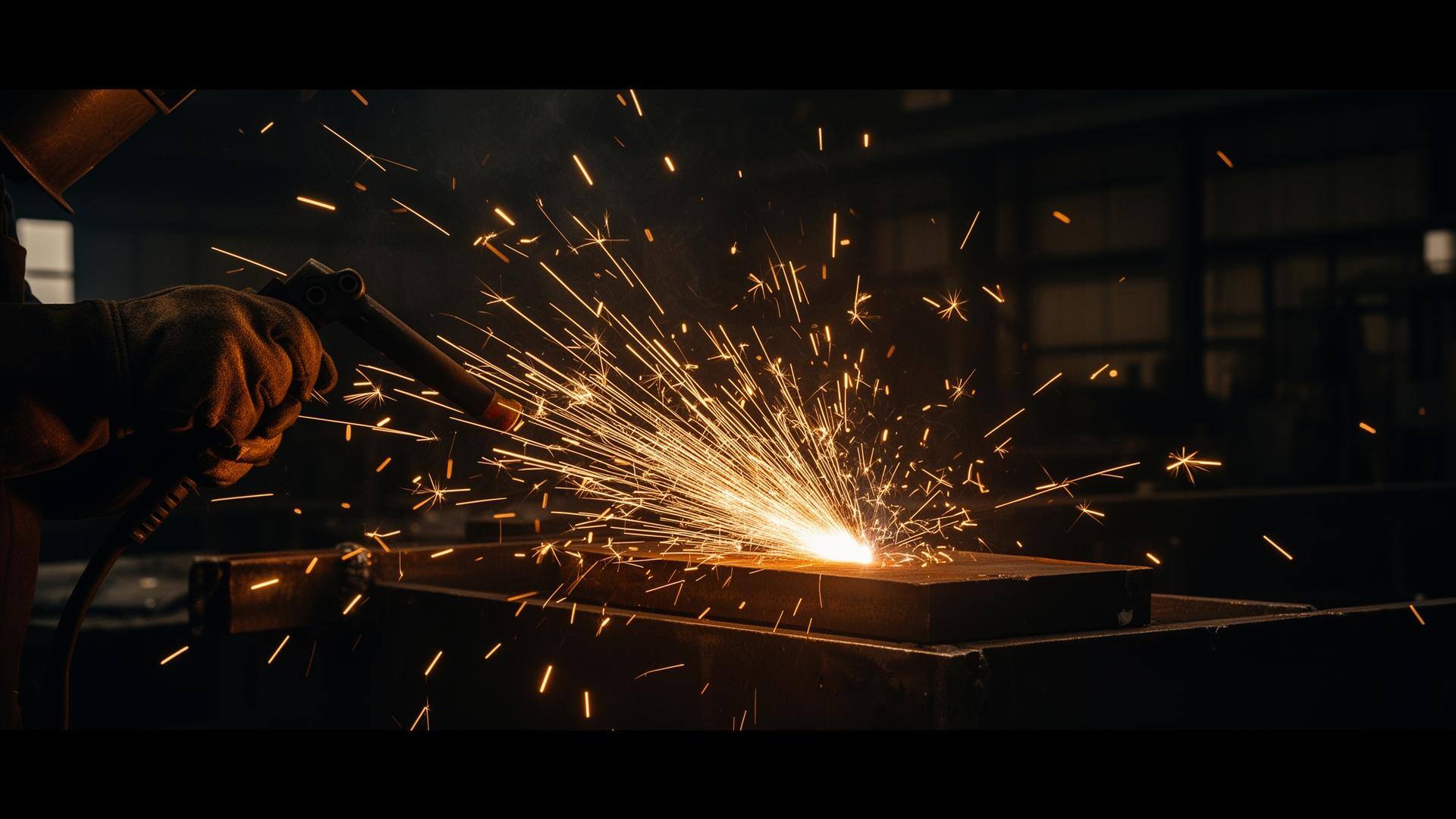 Industrial welder with bright sparks — symbolic of skilled trades workforce